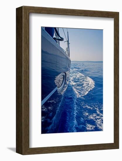 Luxury Navy Blue Sail Yacht is Sailing on High Speed in a Blue Sea with Waves Reflected in a Smooth-Artem Avetisyan-Framed Photographic Print