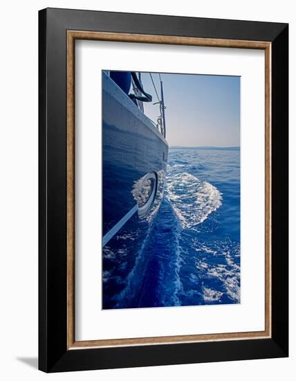 Luxury Navy Blue Sail Yacht is Sailing on High Speed in a Blue Sea with Waves Reflected in a Smooth-Artem Avetisyan-Framed Photographic Print