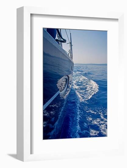 Luxury Navy Blue Sail Yacht is Sailing on High Speed in a Blue Sea with Waves Reflected in a Smooth-Artem Avetisyan-Framed Photographic Print