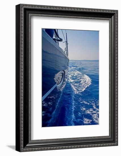 Luxury Navy Blue Sail Yacht is Sailing on High Speed in a Blue Sea with Waves Reflected in a Smooth-Artem Avetisyan-Framed Photographic Print