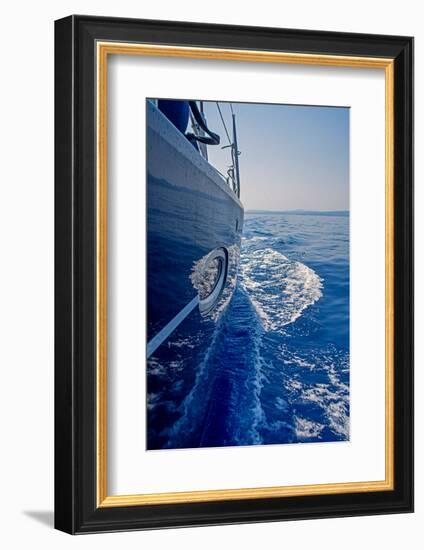 Luxury Navy Blue Sail Yacht is Sailing on High Speed in a Blue Sea with Waves Reflected in a Smooth-Artem Avetisyan-Framed Photographic Print