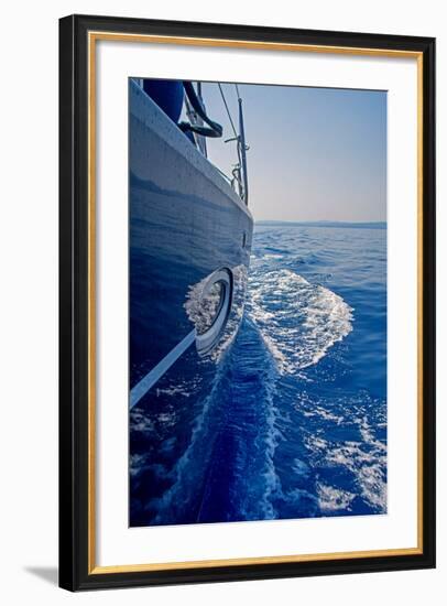 Luxury Navy Blue Sail Yacht is Sailing on High Speed in a Blue Sea with Waves Reflected in a Smooth-Artem Avetisyan-Framed Photographic Print