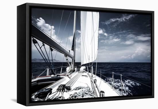 Luxury Sail Boat in the Sea at Evening, Extreme Water Sport, Yacht in Action, Summer Transport, Tri-Anna Omelchenko-Framed Premier Image Canvas