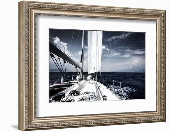 Luxury Sail Boat in the Sea at Evening, Extreme Water Sport, Yacht in Action, Summer Transport, Tri-Anna Omelchenko-Framed Photographic Print