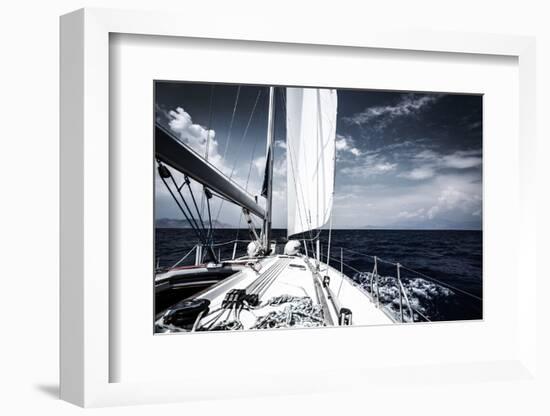 Luxury Sail Boat in the Sea at Evening, Extreme Water Sport, Yacht in Action, Summer Transport, Tri-Anna Omelchenko-Framed Photographic Print