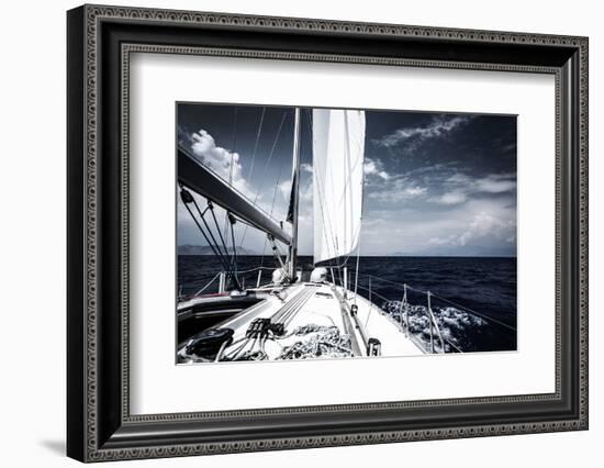 Luxury Sail Boat in the Sea at Evening, Extreme Water Sport, Yacht in Action, Summer Transport, Tri-Anna Omelchenko-Framed Photographic Print