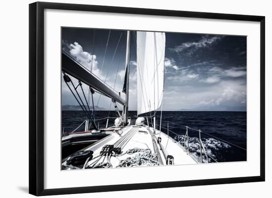 Luxury Sail Boat in the Sea at Evening, Extreme Water Sport, Yacht in Action, Summer Transport, Tri-Anna Omelchenko-Framed Photographic Print