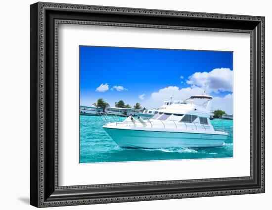 Luxury Yatch in Beautiful Ocean-SurangaWeeratunga-Framed Photographic Print