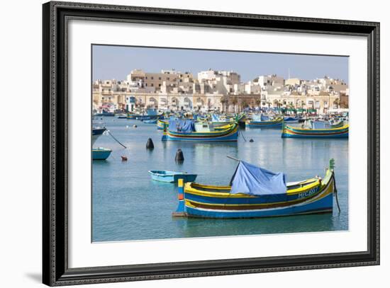 Luzzu Fishing Boats on the Harbor of Marsaxlokk, Malta-Martin Zwick-Framed Photographic Print