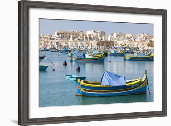 Luzzu Fishing Boats on the Harbor of Marsaxlokk, Malta-Martin Zwick-Framed Photographic Print