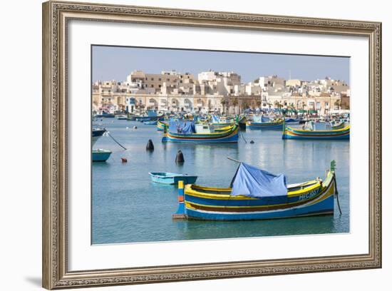 Luzzu Fishing Boats on the Harbor of Marsaxlokk, Malta-Martin Zwick-Framed Photographic Print