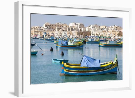 Luzzu Fishing Boats on the Harbor of Marsaxlokk, Malta-Martin Zwick-Framed Photographic Print