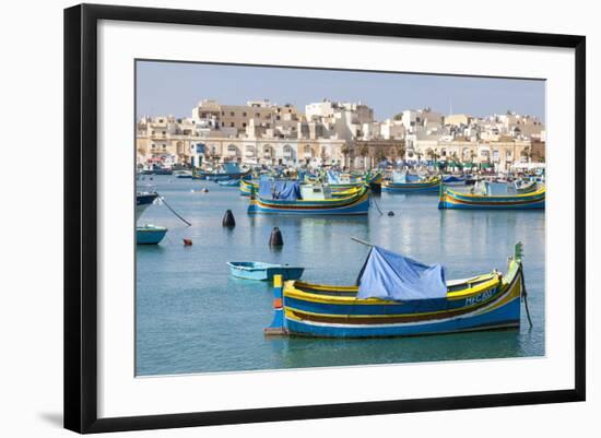 Luzzu Fishing Boats on the Harbor of Marsaxlokk, Malta-Martin Zwick-Framed Photographic Print