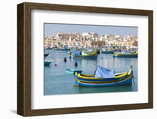 Luzzu Fishing Boats on the Harbor of Marsaxlokk, Malta-Martin Zwick-Framed Photographic Print