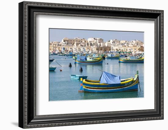 Luzzu Fishing Boats on the Harbor of Marsaxlokk, Malta-Martin Zwick-Framed Photographic Print