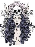 Beautiful Woman with Long Hair and Antlers-LViktoria-Mounted Art Print