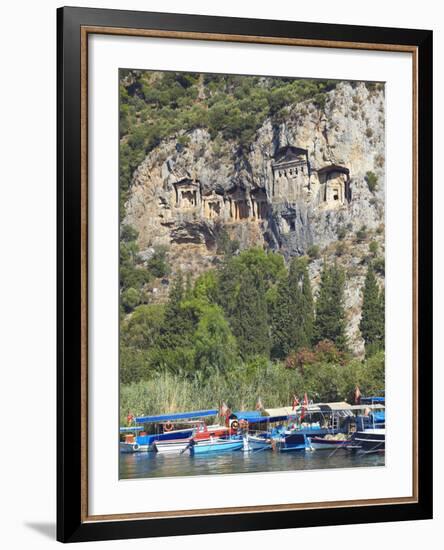 Lycian Tombs of Dalyan with Boats Below, Dalyan, Anatolia, Turkey, Asia Minor, Eurasia-Sakis Papadopoulos-Framed Photographic Print