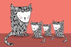 Cat and Kittens Illustration/Vector-lyeyee-Premium Giclee Print