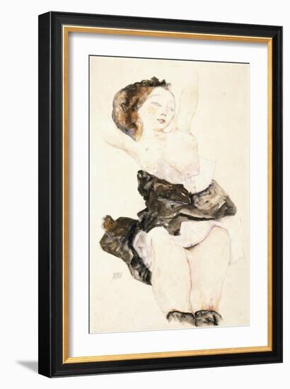 Lying Young Female, Half Nude, 1912-Egon Schiele-Framed Giclee Print