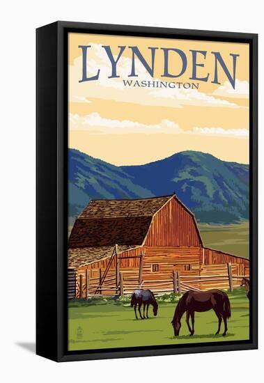 Lynden, Washington - Red Barn and Horses-Lantern Press-Framed Stretched Canvas