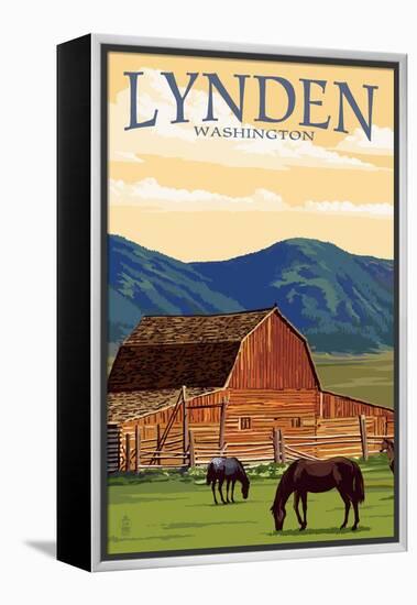 Lynden, Washington - Red Barn and Horses-Lantern Press-Framed Stretched Canvas