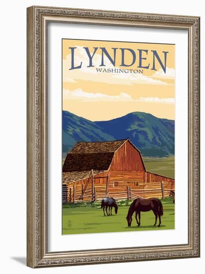 Lynden, Washington - Red Barn and Horses-Lantern Press-Framed Art Print