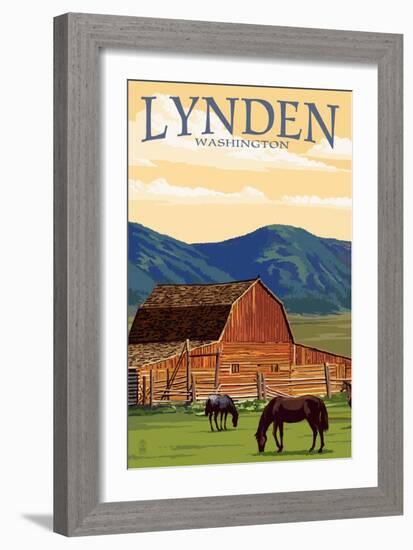 Lynden, Washington - Red Barn and Horses-Lantern Press-Framed Art Print