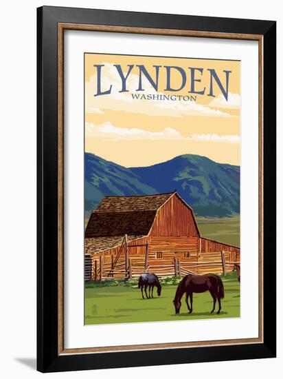Lynden, Washington - Red Barn and Horses-Lantern Press-Framed Art Print
