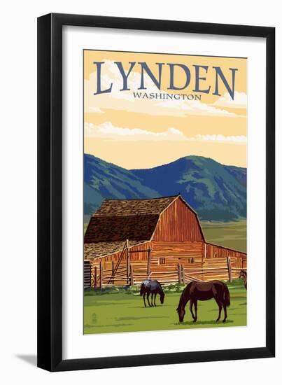 Lynden, Washington - Red Barn and Horses-Lantern Press-Framed Art Print