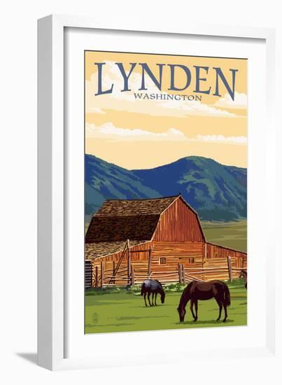 Lynden, Washington - Red Barn and Horses-Lantern Press-Framed Art Print