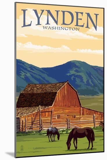 Lynden, Washington - Red Barn and Horses-Lantern Press-Mounted Art Print