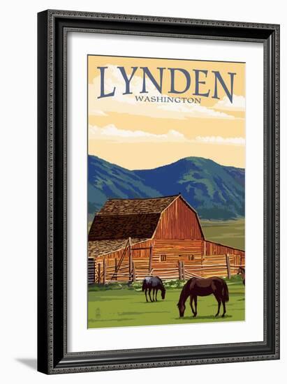 Lynden, Washington - Red Barn and Horses-Lantern Press-Framed Art Print