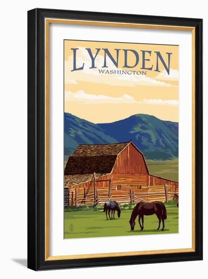 Lynden, Washington - Red Barn and Horses-Lantern Press-Framed Art Print