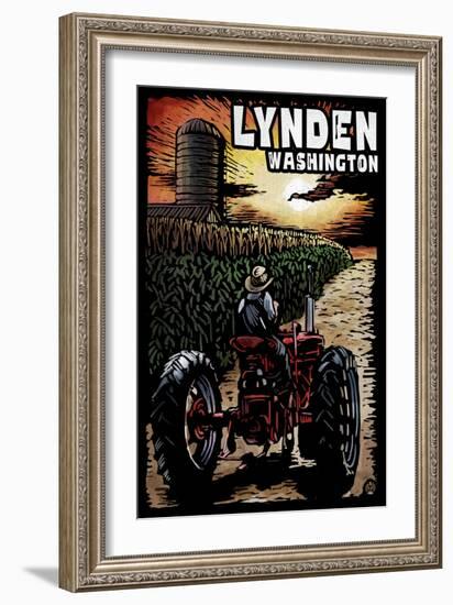 Lynden, Washington - Tractor in Cornfield Scratchboard-Lantern Press-Framed Art Print