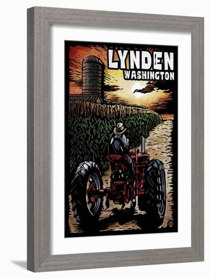 Lynden, Washington - Tractor in Cornfield Scratchboard-Lantern Press-Framed Art Print