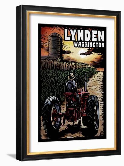 Lynden, Washington - Tractor in Cornfield Scratchboard-Lantern Press-Framed Art Print