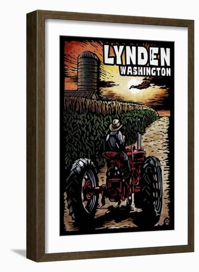 Lynden, Washington - Tractor in Cornfield Scratchboard-Lantern Press-Framed Premium Giclee Print