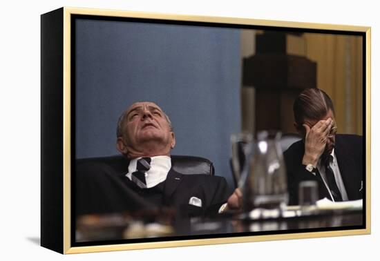 Lyndon Johnson and Robert McNamara Following the Tet Offensive in Vietnam, Feb. 1968-null-Framed Stretched Canvas