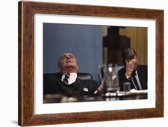 Lyndon Johnson and Robert McNamara Following the Tet Offensive in Vietnam, Feb. 1968-null-Framed Photo