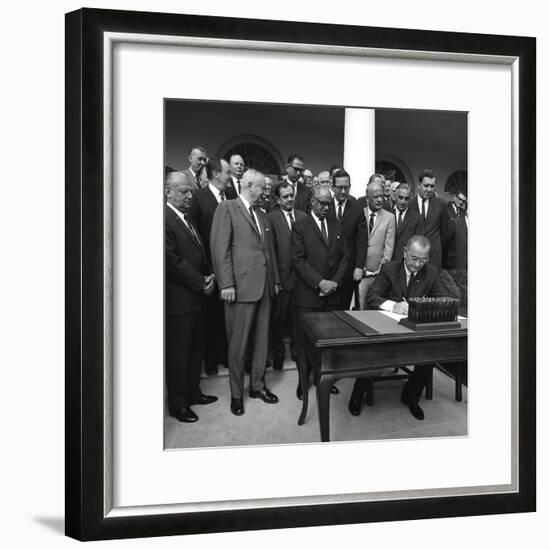 Lyndon Johnson Signing of Bill Establishing Dept. of Housing and Urban Development, 1965-null-Framed Photo