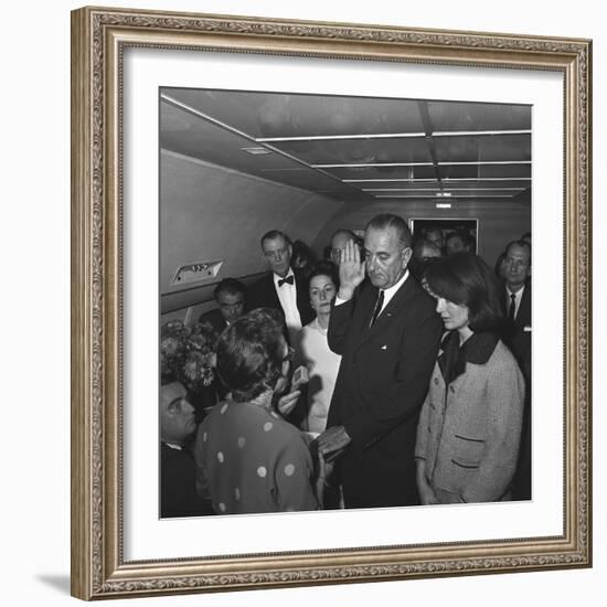 Lyndon Johnson Takes the Oath of Office after Kennedy's Assassination, Nov. 22,1963-null-Framed Photo