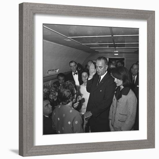 Lyndon Johnson Takes the Oath of Office after Kennedy's Assassination, Nov. 22,1963-null-Framed Photo