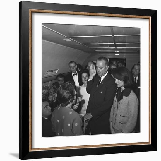 Lyndon Johnson Takes the Oath of Office after Kennedy's Assassination, Nov. 22,1963-null-Framed Photo