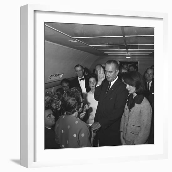 Lyndon Johnson Takes the Oath of Office after Kennedy's Assassination, Nov. 22,1963-null-Framed Photo