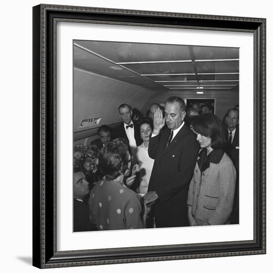 Lyndon Johnson Takes the Oath of Office after Kennedy's Assassination, Nov. 22,1963-null-Framed Photo