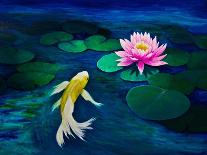 Yellow Butterfly Koi and A Pink Water Lily-Lynne Albright-Mounted Art Print