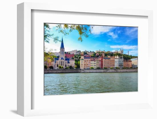 Lyon Cityscape from Saone River with Colorful Houses and River-MartinM303-Framed Photographic Print