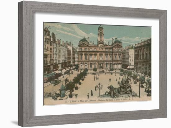 Lyon - Place des Terreaux - Bartholdi Fountain and the Town Hall. Postcard Sent in 1913-French Photographer-Framed Giclee Print