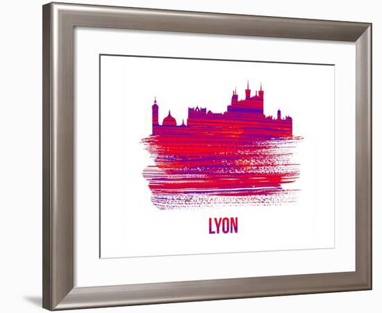 Lyon Skyline Brush Stroke - Red-NaxArt-Framed Art Print