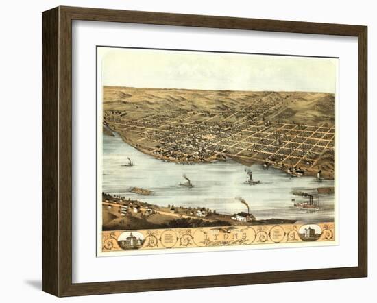 Lyons, Iowa - Panoramic Map-Lantern Press-Framed Art Print